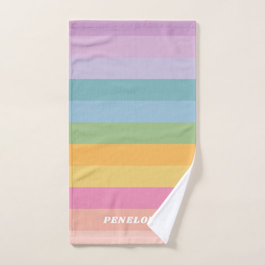 Niedliche Candy Pastel Rainbow Stripes Personalisi Badhandtuch Set (Handtuch)