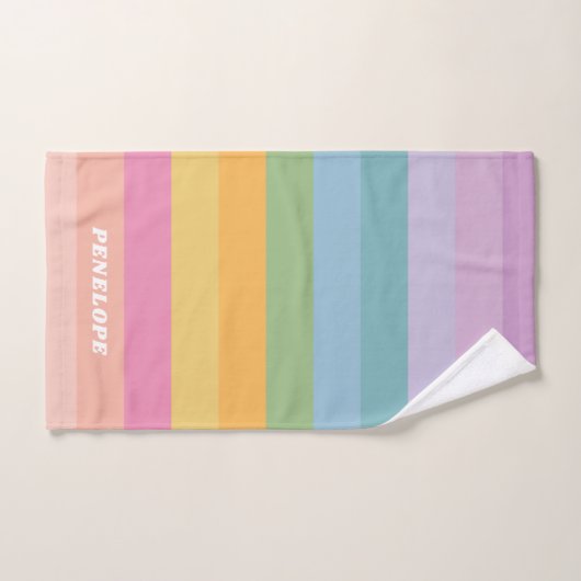 Niedliche Candy Pastel Rainbow Stripes Personalisi Badhandtuch Set (Handtuch)