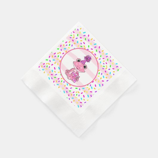 Niedliche Candy Sprinklen und rosa Frosch Geburtst Serviette (Ecke)