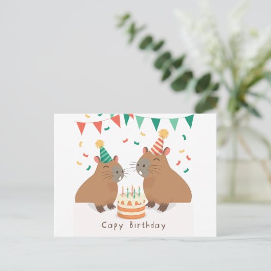 Niedliche Capybara-Familie zum Geburtstag Postkarte (Stehend Vorderseite)