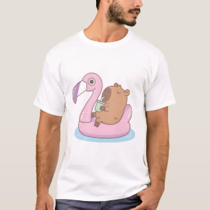 Niedliche Capybara-Kälte auf rosa Flamingo Pool Fl T-Shirt