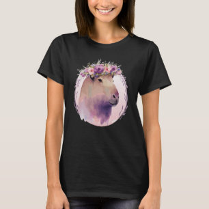 Niedliche Capybara Nagetier Blumenkrone Floral Was T-Shirt