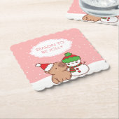 Niedliche Capybara und Schneemann Jahreszeit zum J Untersetzer (angewinkelt)