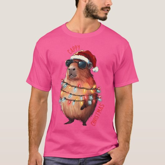 Niedliche Capybara Weihnachtsbeleuchtung mit Sonne T-Shirt (Vorderseite)