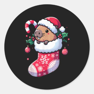 Niedliche Capybara Weihnachtsmannmütze in Weihnach Runder Aufkleber