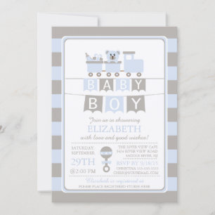 Niedliche Carriage Bear Boy Baby Shower Einladung