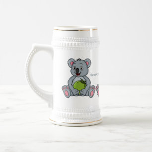 Niedliche Cartoon-Abbildung Koala und Kokosnuss Bierglas