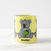Niedliche Cartoon-Abbildung Koala und Kokosnuss Zweifarbige Tasse (Mittel)