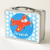 Niedliche Cartoon-Abbildung mit rotem Flugzeug Metall Brotdose (Rückseite)