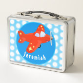 Niedliche Cartoon-Abbildung mit rotem Flugzeug Metall Brotdose (Vorderseite)