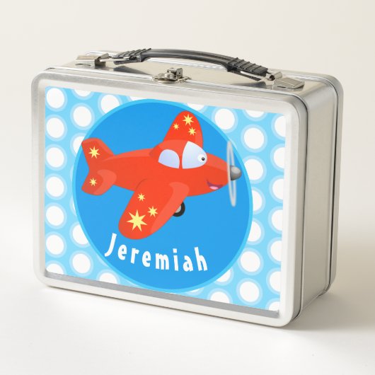 Niedliche Cartoon-Abbildung mit rotem Flugzeug Metall Brotdose (Vorderseite)