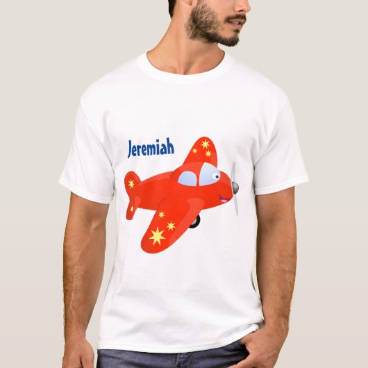Niedliche Cartoon-Abbildung mit rotem Flugzeug T-Shirt (Vorderseite)