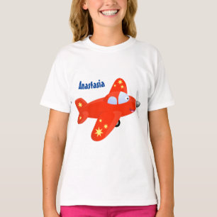 Niedliche Cartoon-Abbildung mit rotem Flugzeug T-Shirt