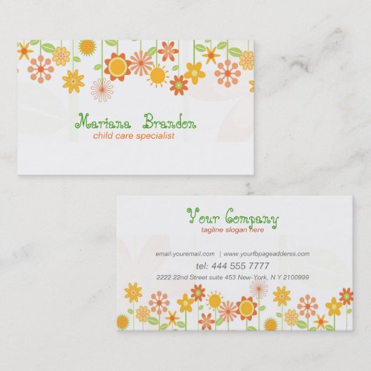 Niedliche Cartoon-Blume Visitenkarte (Vorne/Hinten)