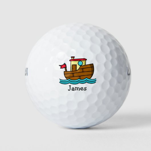 Niedliche Cartoon Boat Illustration Personalisiert Golfball (Vorderseite)