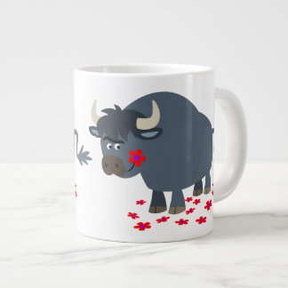 Niedliche Cartoon Bull und Red Bloom Jumbo Tasse