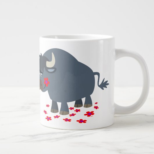 Niedliche Cartoon Bull und Red Bloom Jumbo Tasse (Rechts)
