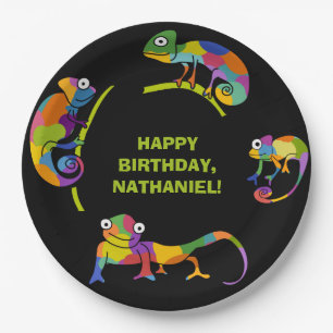 Niedliche Cartoon Chameleons Helle Farben Personal Pappteller