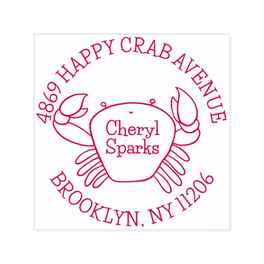 Niedliche Cartoon Crab Round Rücksendeadresse Permastempel (Design)