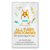 Niedliche Cartoon Dog and Grooming Tools Magnetische Visitenkarte (Vorderseite Vertikal)