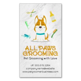 Niedliche Cartoon Dog and Grooming Tools Magnetische Visitenkarte