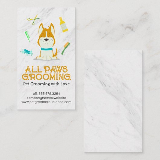 Niedliche Cartoon Dog and Grooming Tools Visitenkarte (Vorne/Hinten)
