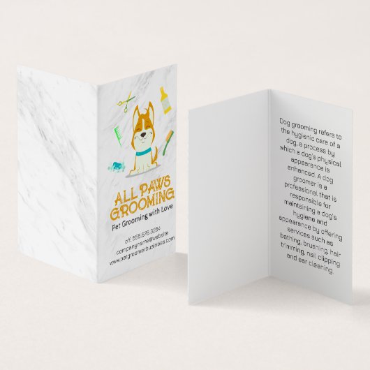 Niedliche Cartoon Dog and Grooming Tools Visitenkarten (Innenseite und Außenseite)