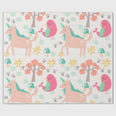 Niedliche Cartoon-Einhörner und Vogelmuster Geschenkpapier (Flach)