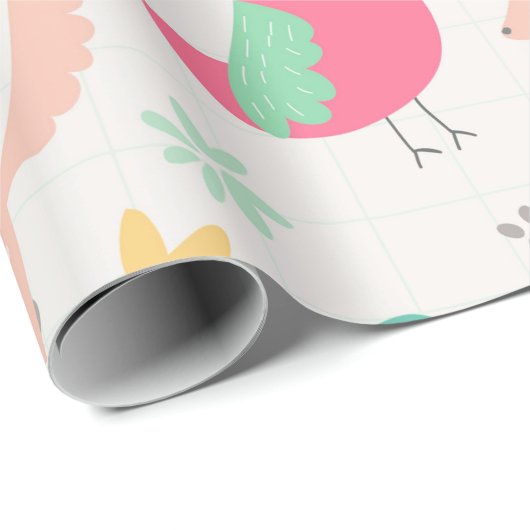 Niedliche Cartoon-Einhörner und Vogelmuster Geschenkpapier (Rolleneckpunkt)