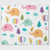 Niedliche Cartoon Elefanten Heißluftballons und Bä Geschenkpapier (Flach)