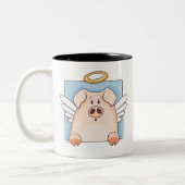 Niedliche Cartoon-Engels-Schwein-Tasse Zweifarbige Tasse (Links)