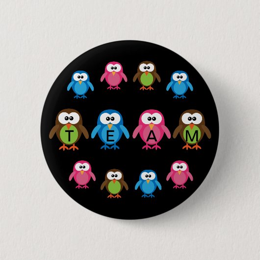 Niedliche Cartoon-Eulen-kundengerechtes Team Button (Vorderseite)