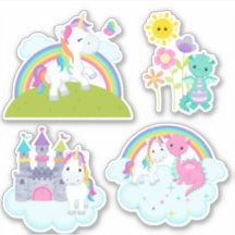 Niedliche Cartoon Fantasy Unicorns und Dragon Stic