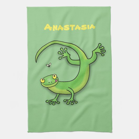 Niedliche Cartoon-Geckos-Illustration Geschirrtuch (Vertikal)