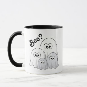 Niedliche Cartoon Ghost Familie Fragend "Boo?" Tasse