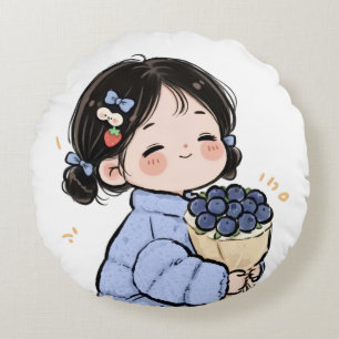 Niedliche Cartoon Girl mit Blueberries Kissen