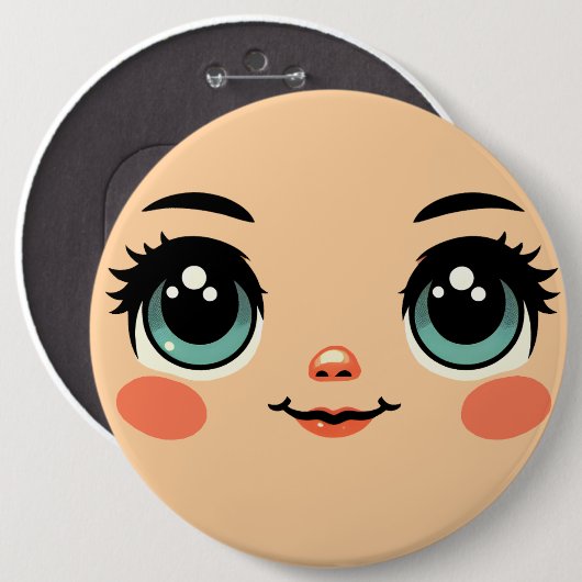 niedliche Cartoon Girls Faces Art Button (Vorne & Hinten)