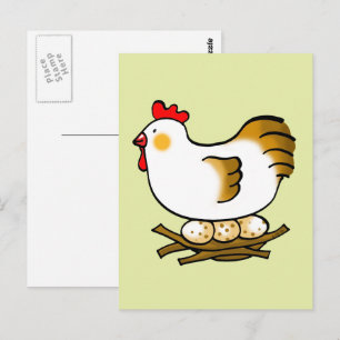 Niedliche Cartoon-Henne auf Nest mit Bauernhof-Eie Postkarte