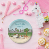 Niedliche Cartoon Hunde im Park zum Geburtstag Pappteller (Party)