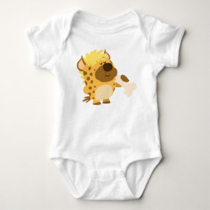 Niedliche Cartoon-Hyäne, die einen Knochen-Baby-T Baby Strampler