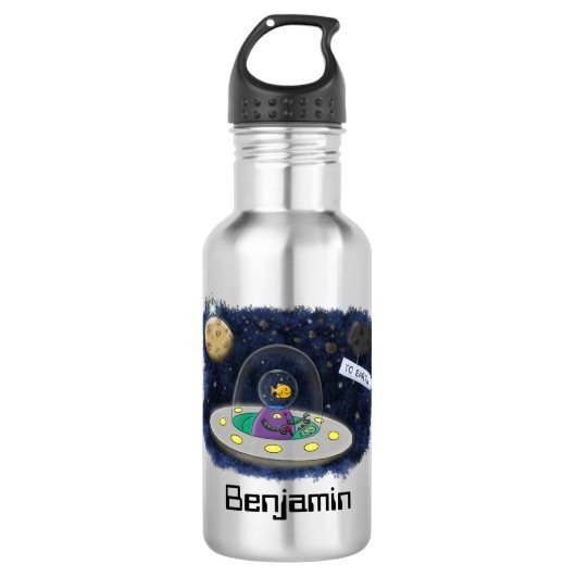 Niedliche Cartoon-Illustration über Fische im Welt Edelstahlflasche (Vorderseite)