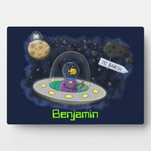 Niedliche Cartoon-Illustration über Fische im Welt Fotoplatte