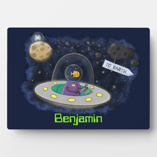 Niedliche Cartoon-Illustration über Fische im Welt Fotoplatte (Vorderseite)