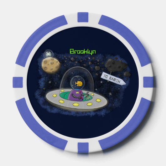 Niedliche Cartoon-Illustration über Fische im Welt Pokerchips (Vorderseite)