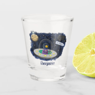 Niedliche Cartoon-Illustration über Fische im Welt Schnapsglas