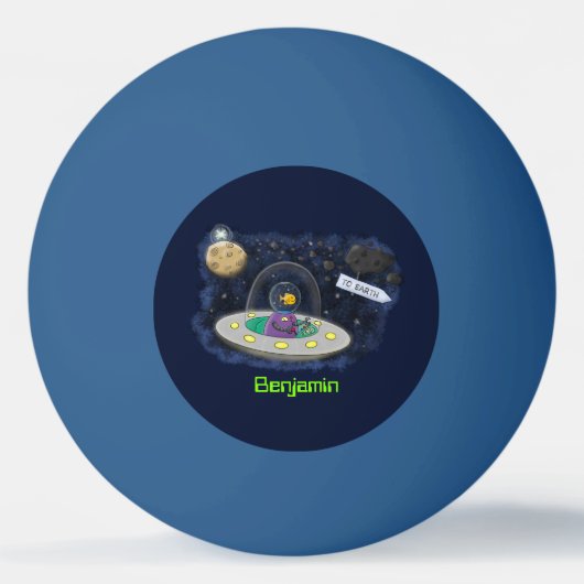 Niedliche Cartoon-Illustration über Fische im Welt Tischtennisball (Rückseite)