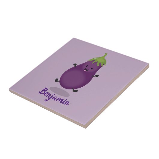 Niedliche Cartoon-Illustration von Auberginen Fliese (Seite)