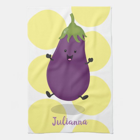 Niedliche Cartoon-Illustration von Auberginen Geschirrtuch (Vertikal)