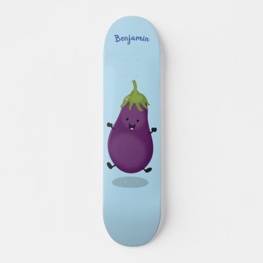 Niedliche Cartoon-Illustration von Auberginen Skateboard (Vorne)