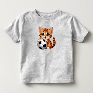 Niedliche Cartoon-Katze mit Fußball Kleinkind T-shirt